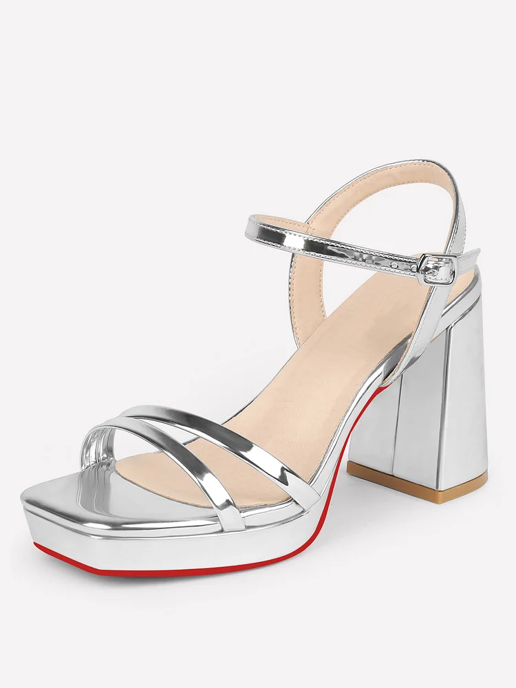 90mm Women's Open Toe Sandals Red Bottoms  Platform Heels Chunky Block Heel Ankle Strap Sandals