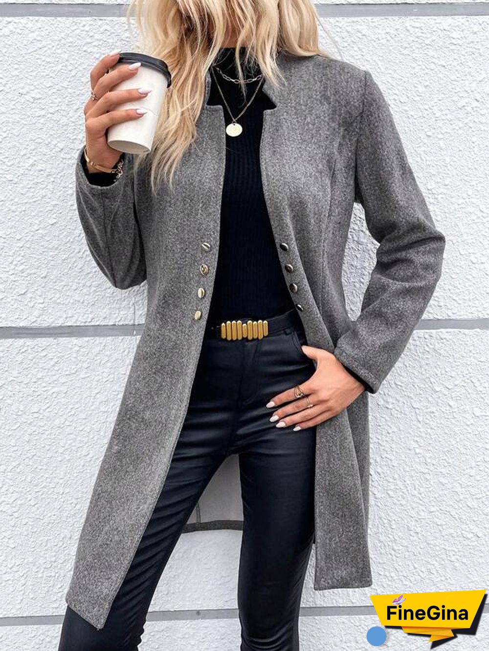 Grey Plain Long Sleeve Jacket