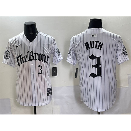 Men's New York Yankees #3 Babe Ruth White Pinstripe "Gothic Legacy Edition" Vapor Premier Limited Stitched Baseball Jersey