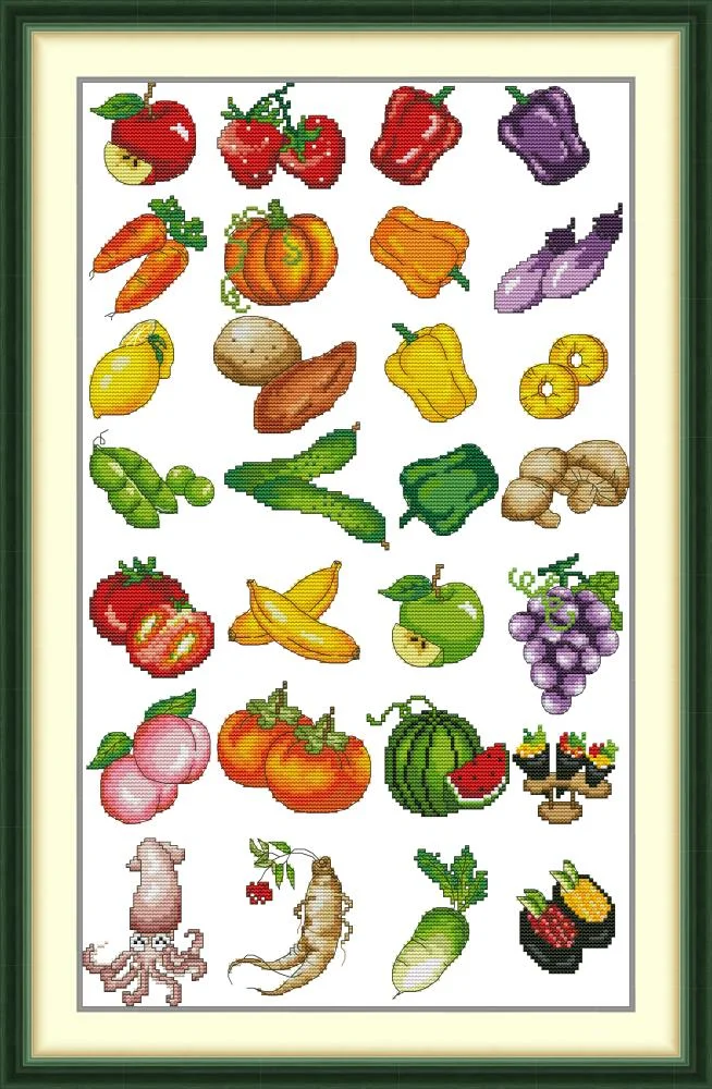 Joy Sunday - Children Identify Fruits and Vegetables- 2 - 14CT Strands Threads Printed cross stitch - 34*54cm(Canvas)