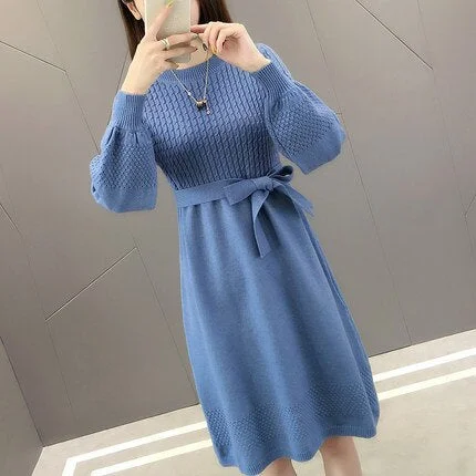 Large Size Loose Solid Casual O-Neck A-Line Autumn Winter Sweater Dress Female Dress Sweater Bottoming Maternity Spring Dress