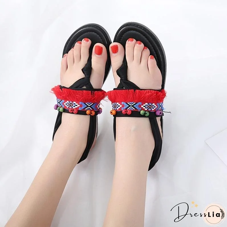 Bohemian Tasseled Flat Heel Sandals Clip Toe Shoes