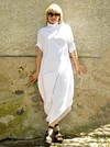 White Loose High-neck Asymmetric Long Dress