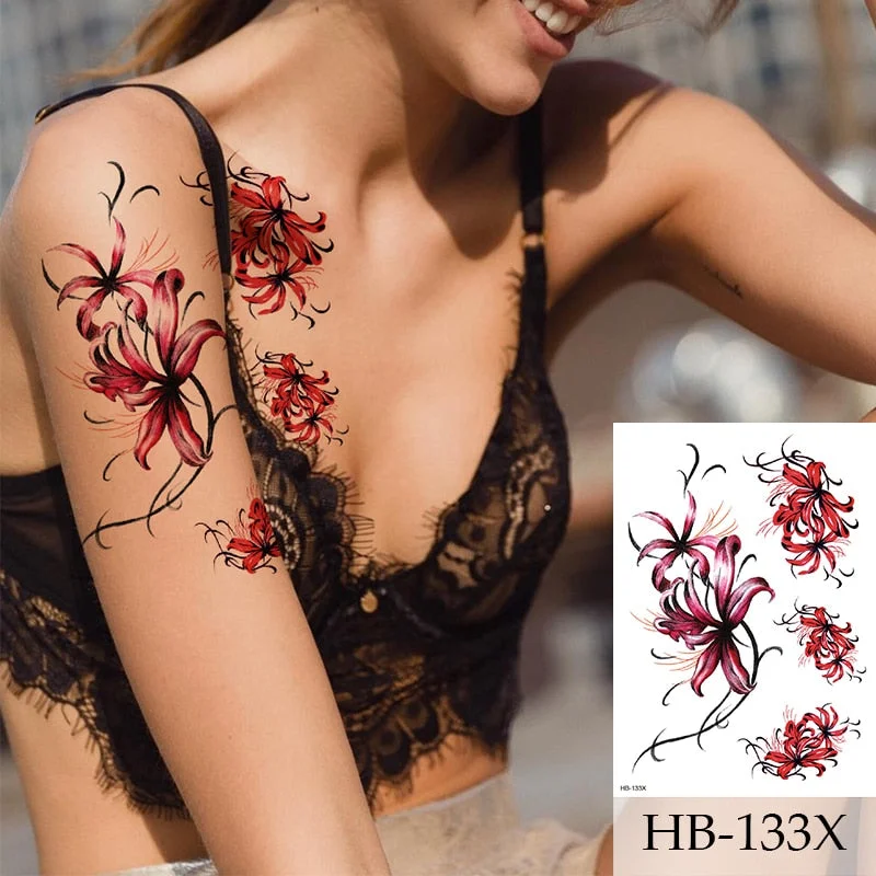 1Sheet Rose Flower Tiger Water Transfer Tattoo Stickers,Women Body Art Temporary Tattoos,Girl Back Breast Tatoos
