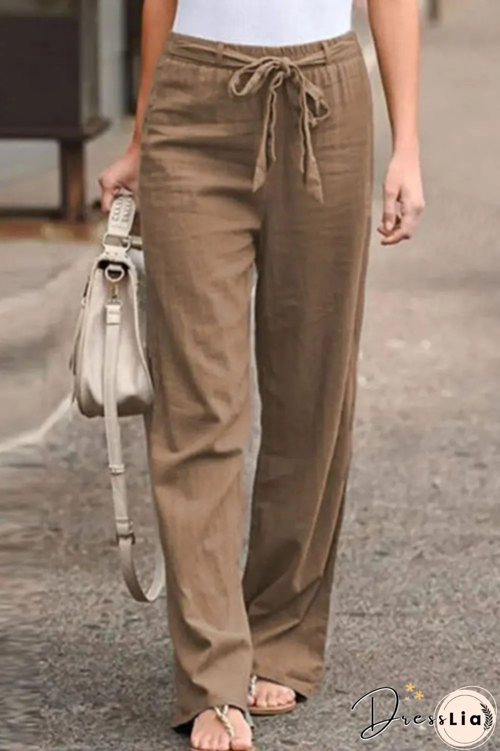 Fashion Casual Solid With Belt Loose Wide Leg Bottoms(4 colors)