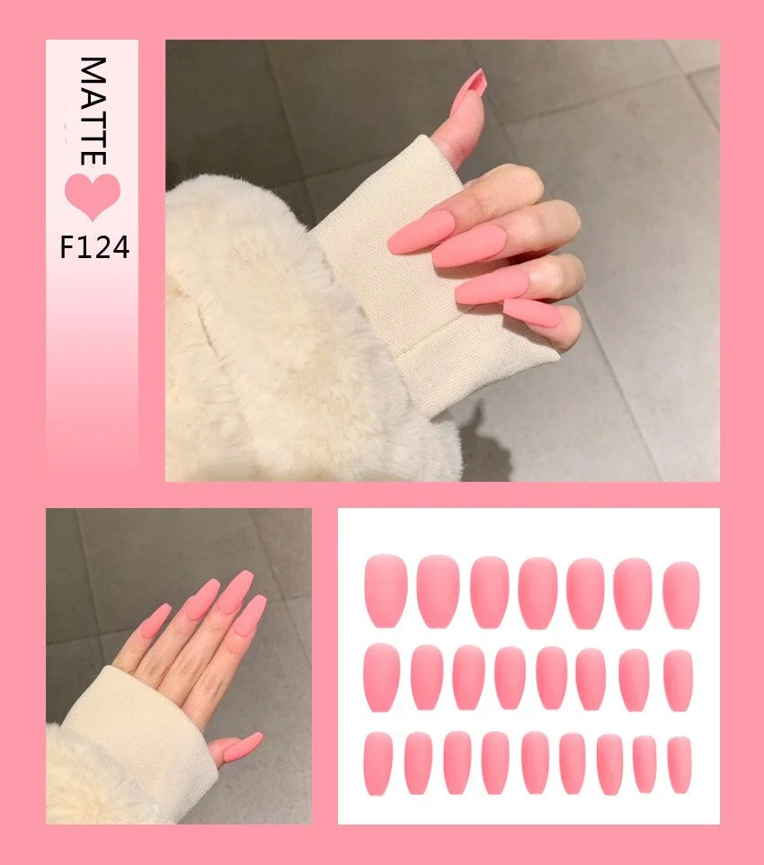 Matte Nail Art Fake Nails Stiletto Tips Clear Press on Long with Glue Coffin Stick Display Full Cover Artificial Designs  False-Nail Inspo