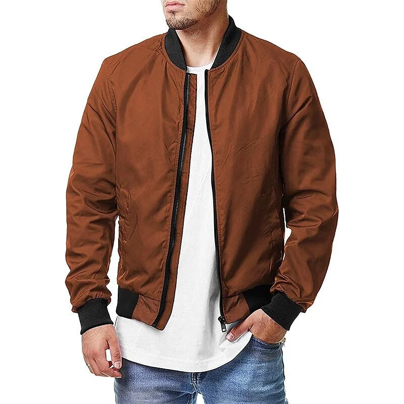 Rogoman Men's Trendy Solid Color Zip-up Bomber Jacket