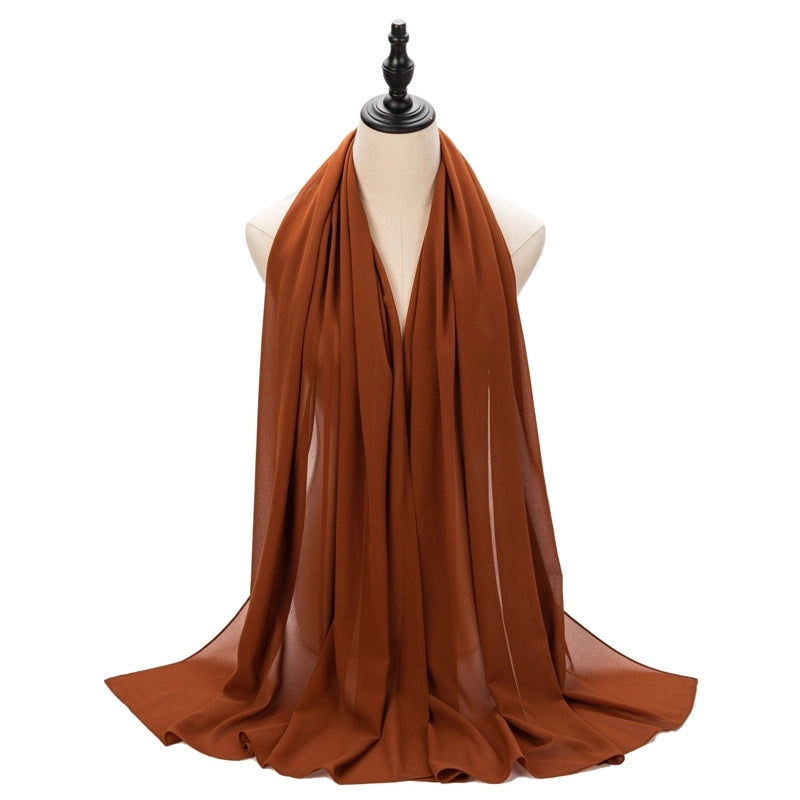 Hot Pearl Chiffon Yarn Muslim Women Hijab Silk Scarf Hui Turban Plain Long Scarf