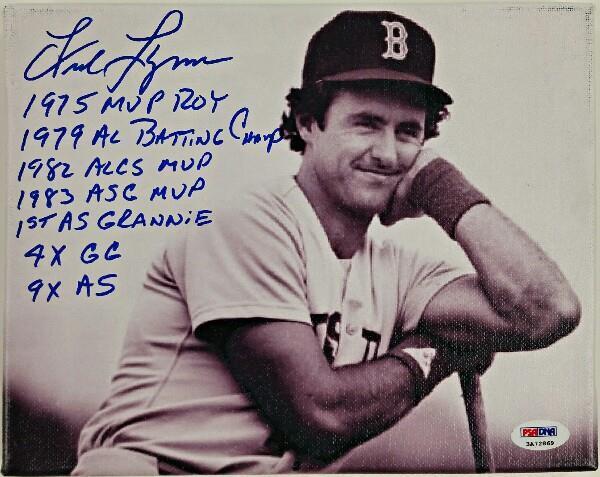 FRED LYNN Signed 7 INSCRIPTIONS 8x10 Canvas Photo Poster painting Red Sox MVP ROY w/ PSA/DNA COA