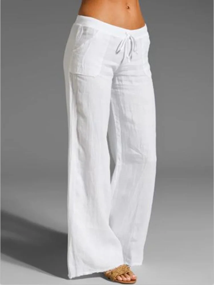 Solid Color Drawcord Loose Large Casual Wide Leg Trousers