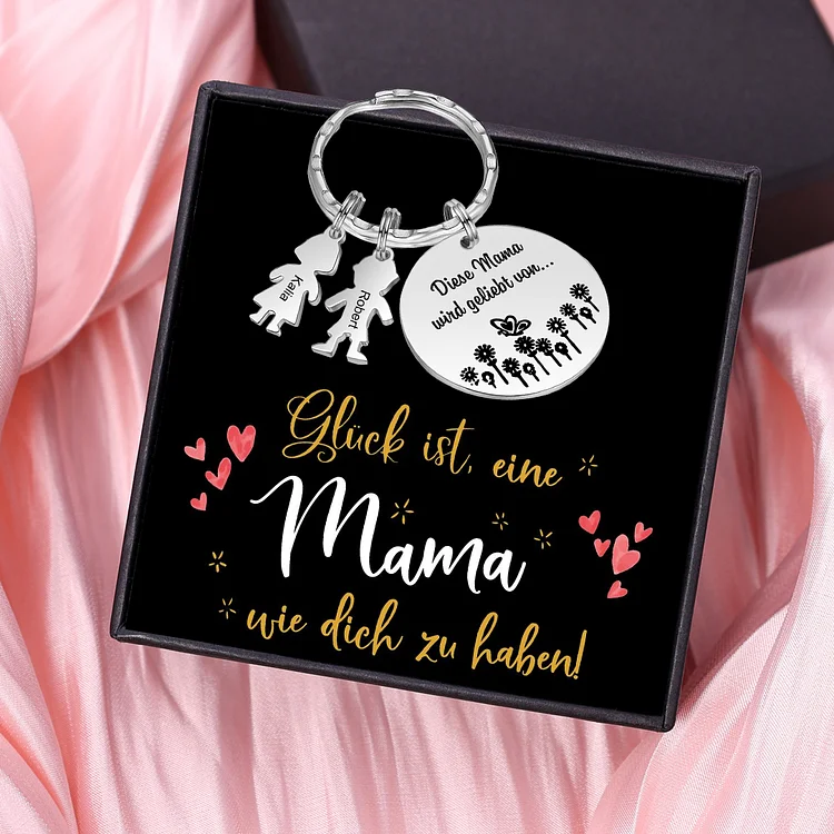Kettenmachen Personalisierte 2 Namen Rund Edelstahl Schlüsselanhänger-Diese Mama wird geliebt von-Geschenk mit Nachrichtenkarte