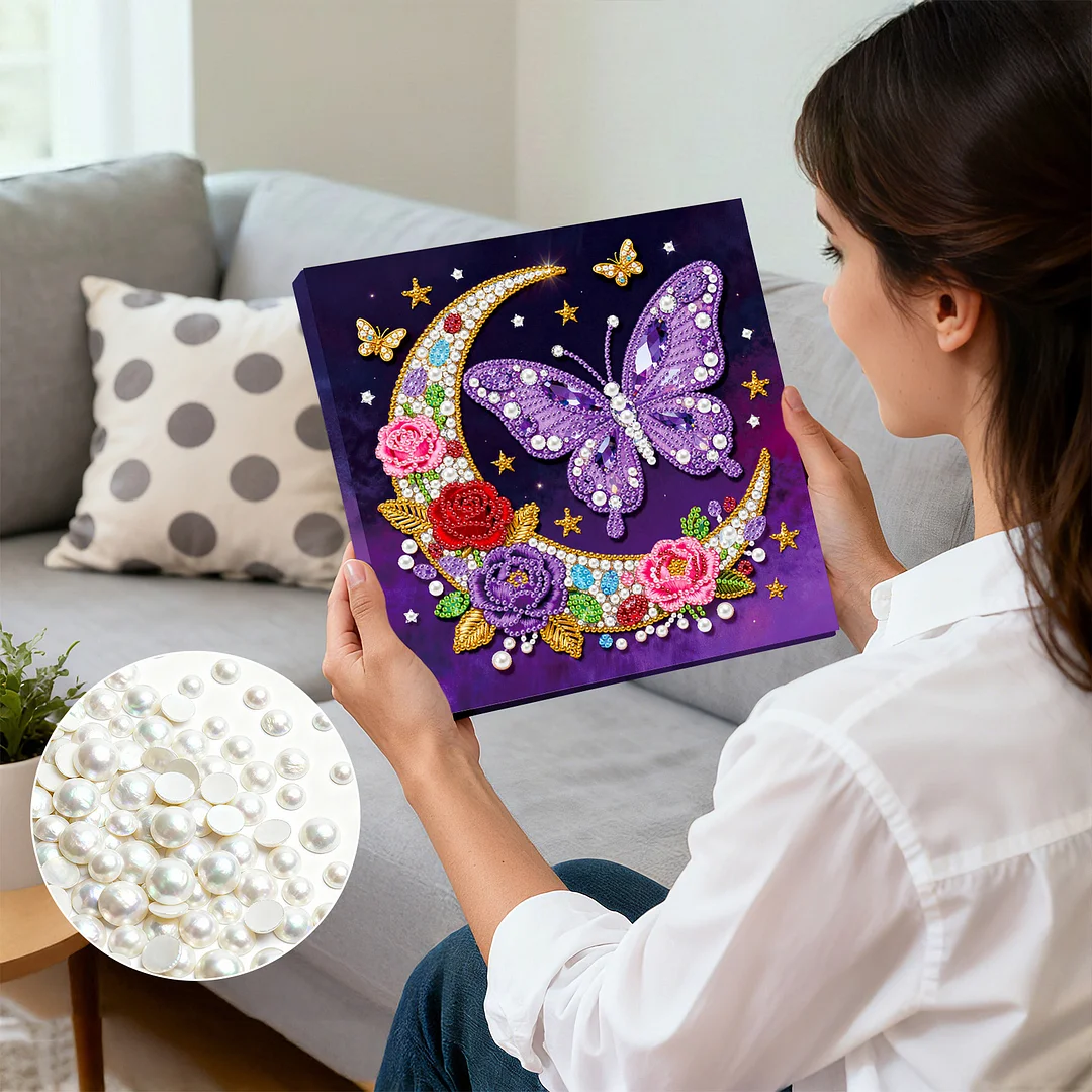 Moon Butterfly Art Diamond Painting Kit for Adults Home Decor 25x25cm With Frame