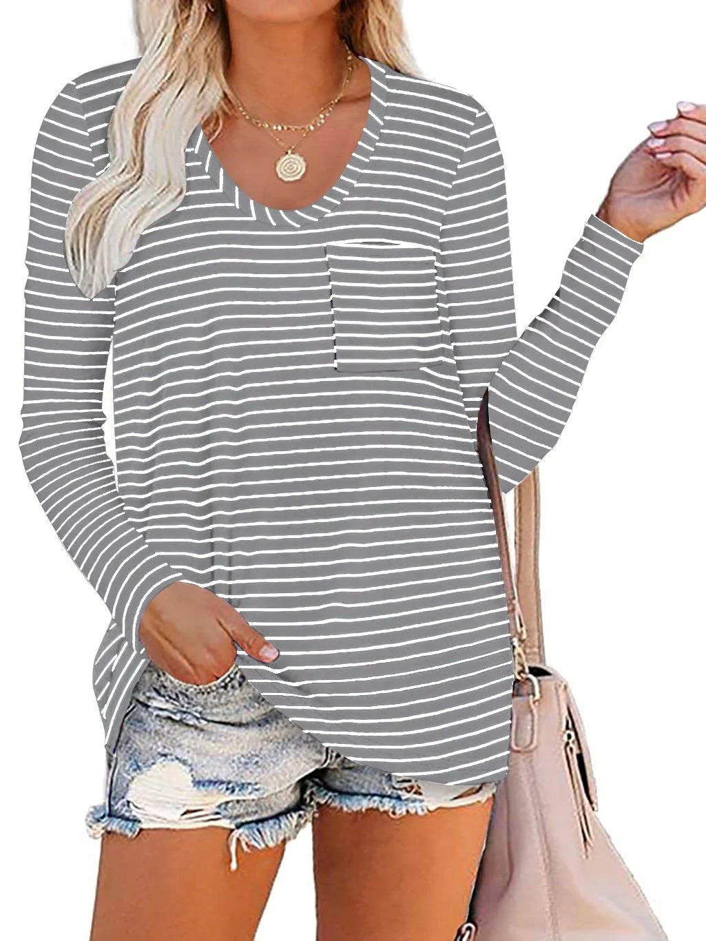 Women Half Sleeve V-neck Solid Color Dress