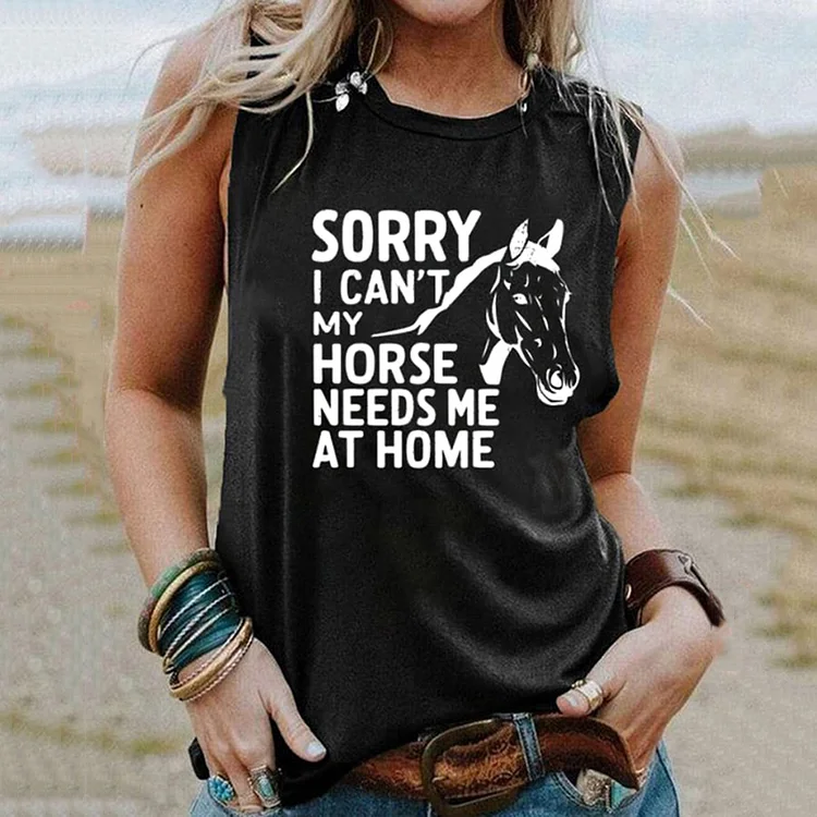 Comstylish Women'S Sorry I Cant My Horse Needs Me At Home Crew Neck Tank Top