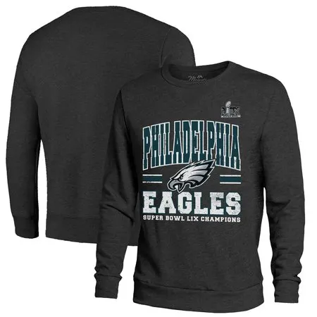 Men's Philadelphia Eagles Threads Black Super Bowl LIX Champions Big Chalk Stripe Tri-Blend Fleece Sweatshirt