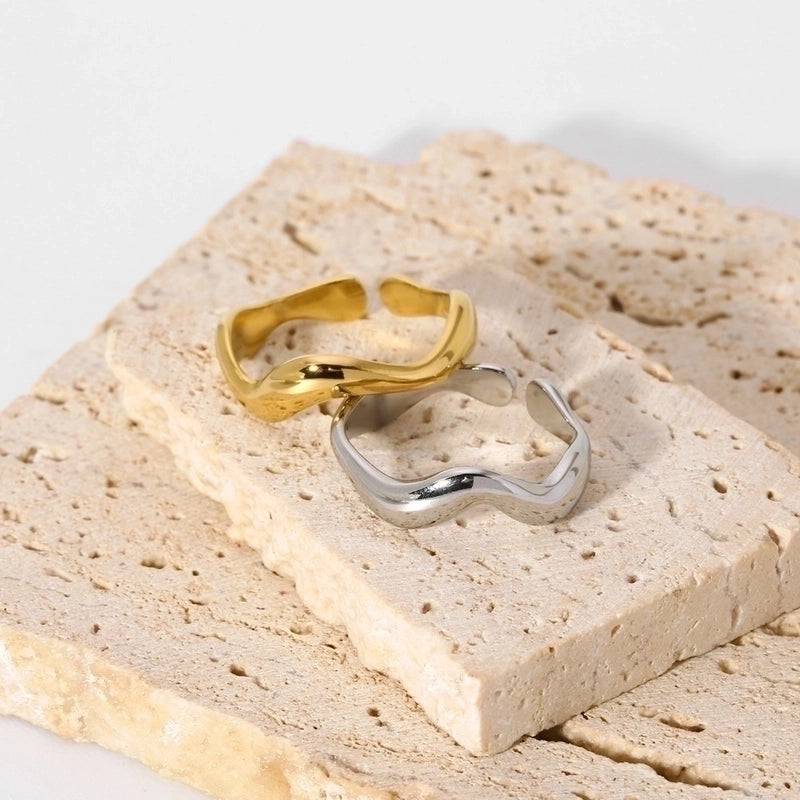 304 Stainless Steel 18K Gold Plated IG Style Nordic Style French Style Plating Solid Color Open Rings