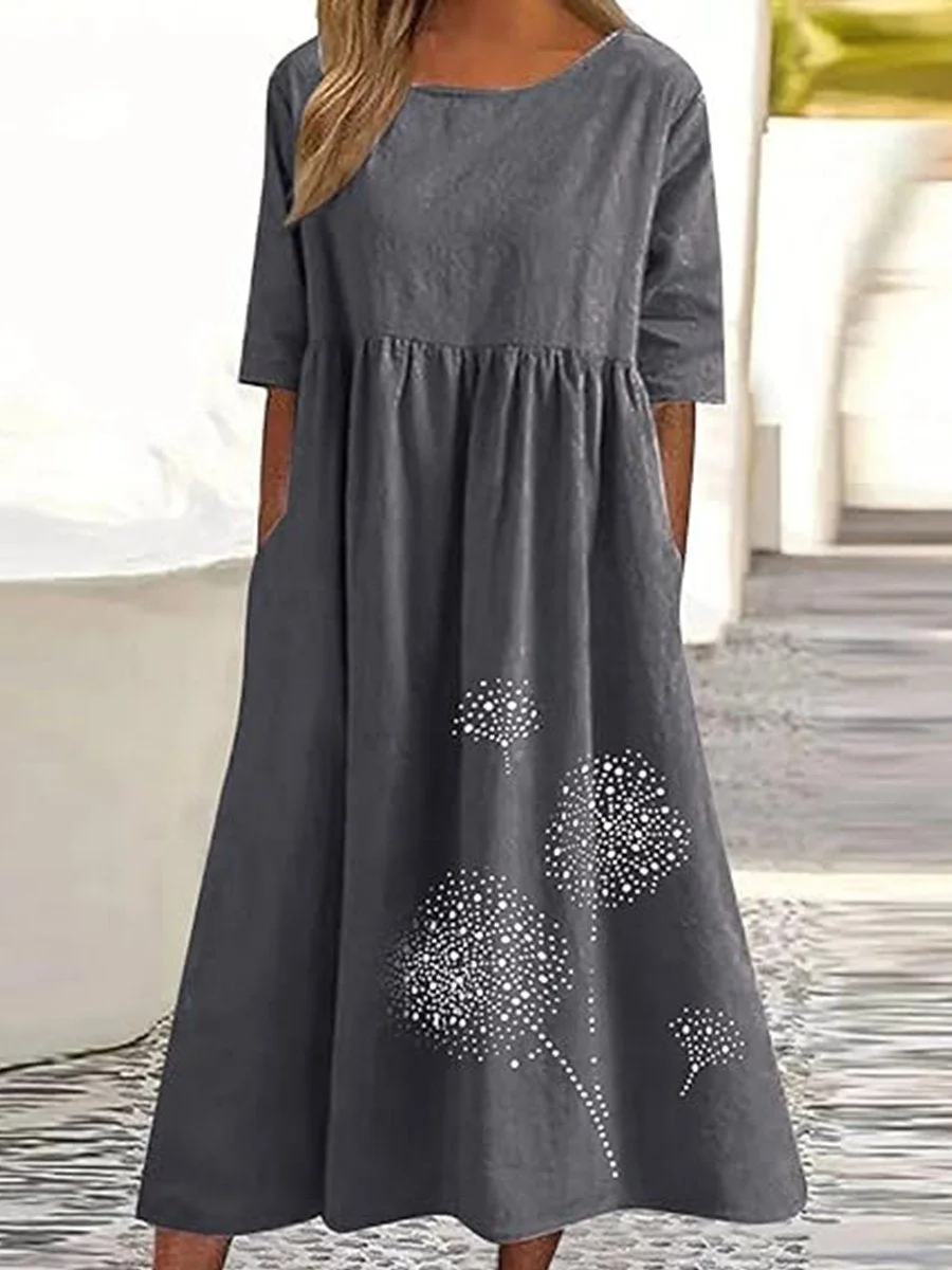 Dandelion Boho Floral Print Loose Flowy Long Dresses