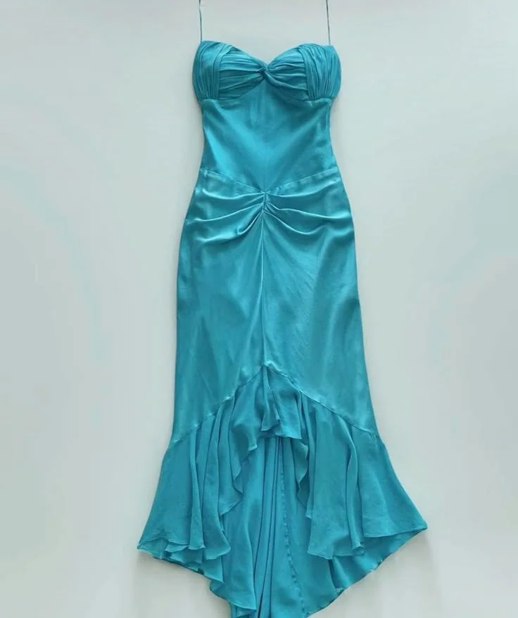 Blue elegant simple long chiffon prom dress evening dress graduation dress