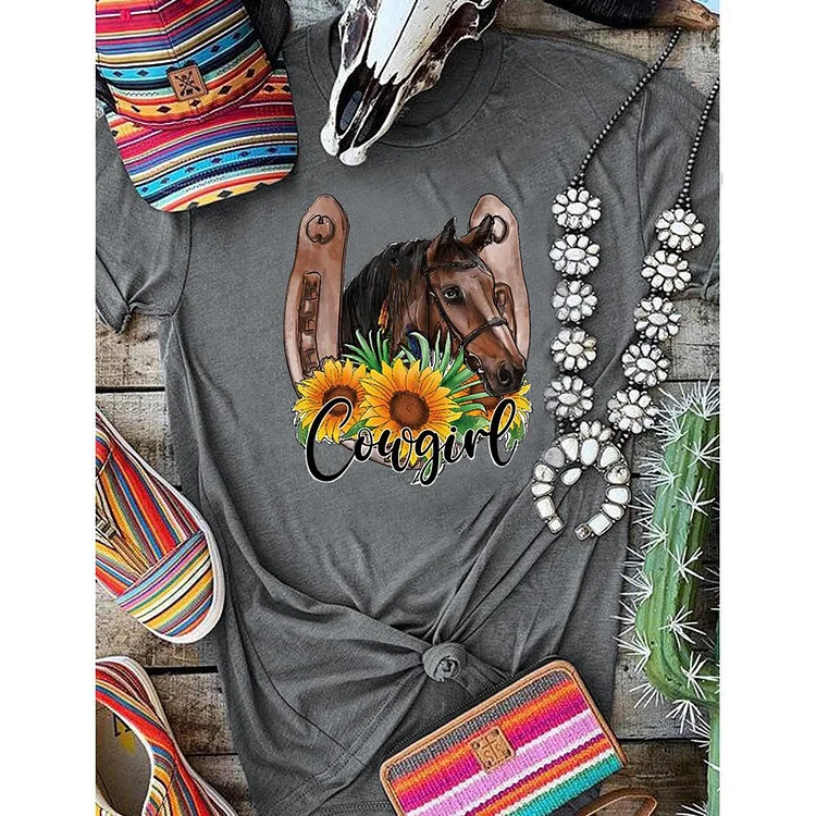 ANB - cowgirl horseshoe Retro Tee-06153