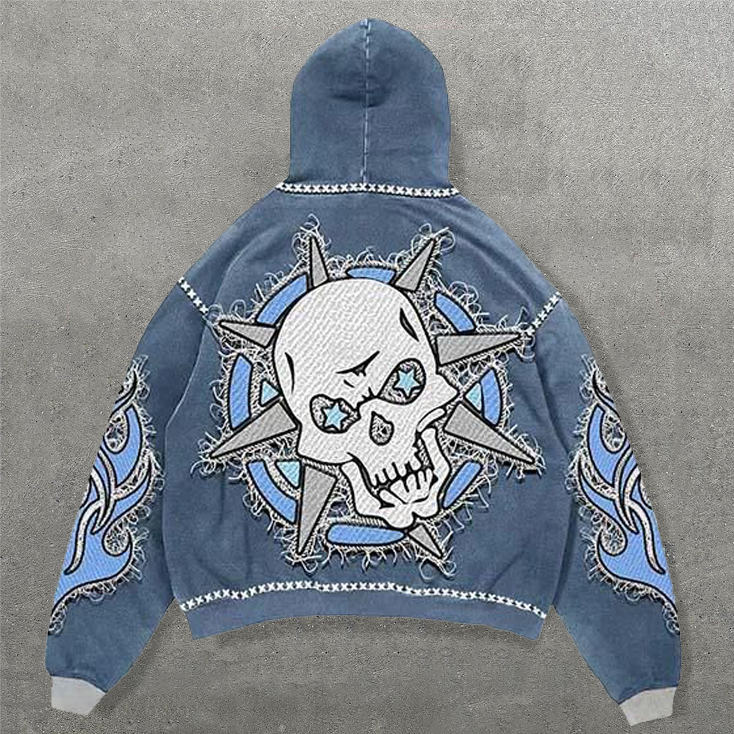 Church Skull Faux Decal Print Long Sleeve Hoodies