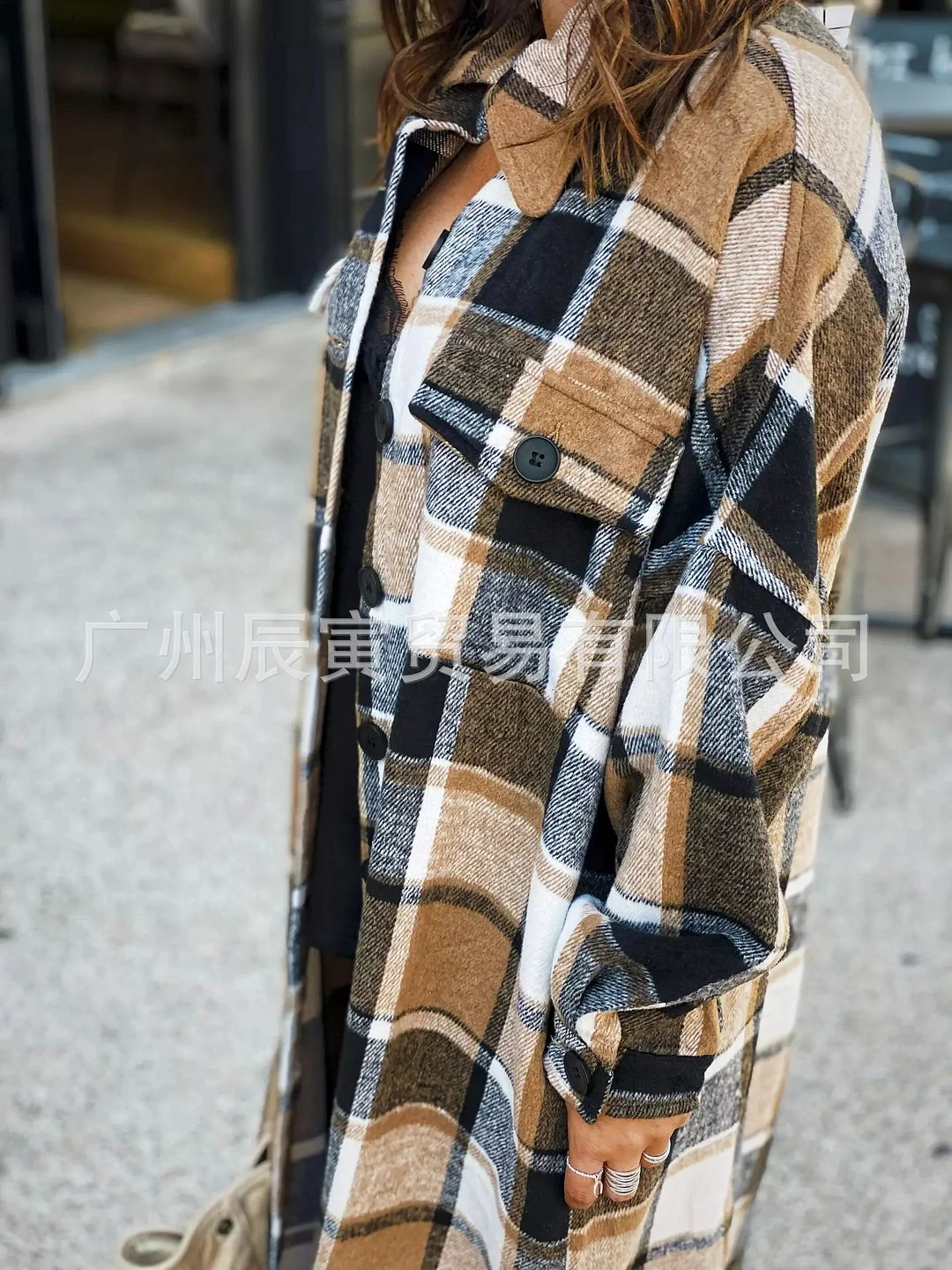 Woherb INS Autumn And Winter Long Windbreaker Side Slit Lapel Slim Women's Wool Plaid Coat-Outfit Ideas