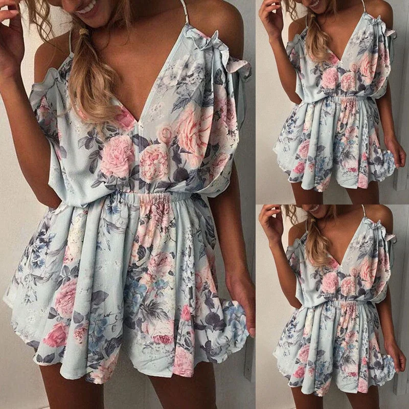 Women Rompers print lace Jumpsuit Summer Short pleated Overalls Jumpsuit Female chest wrapped strapless Playsuit