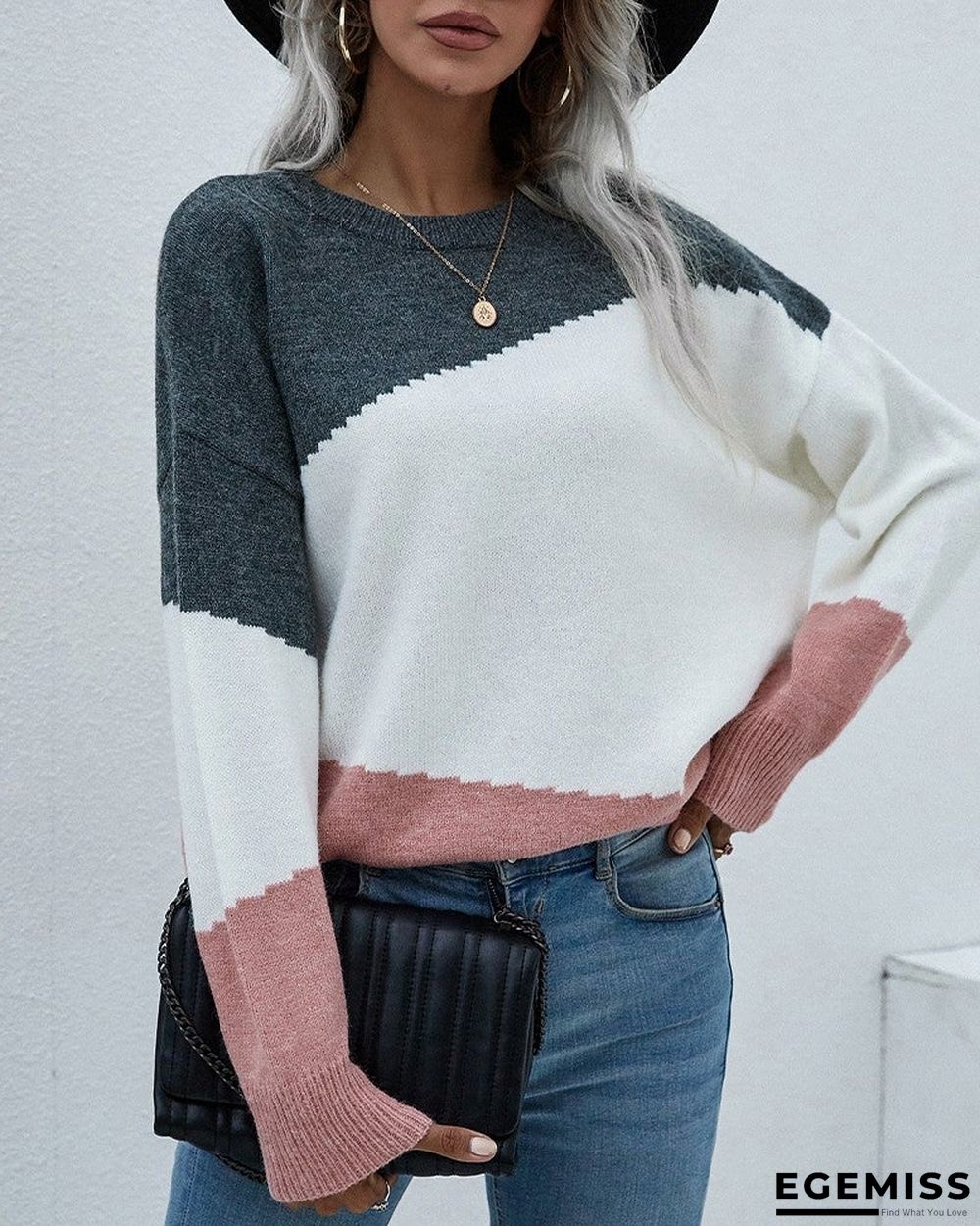 Color Block Drop Shoulder Sweater | EGEMISS