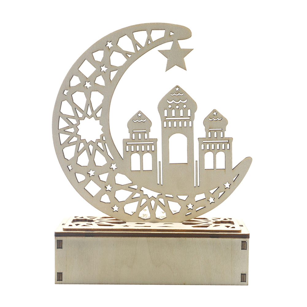 

Wooden CraFT Hollow Moon Letter LED Desktop Ramadan-Curtain String Night Light, 501 Original