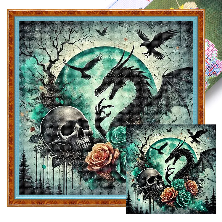 【Huacan Brand】Rose black dragon 40*40cm 11CT Stamped Canvas Cross Stitch gbfke