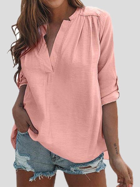 Women's Blouses Solid Casual V-Neck Long Sleeve Blouse