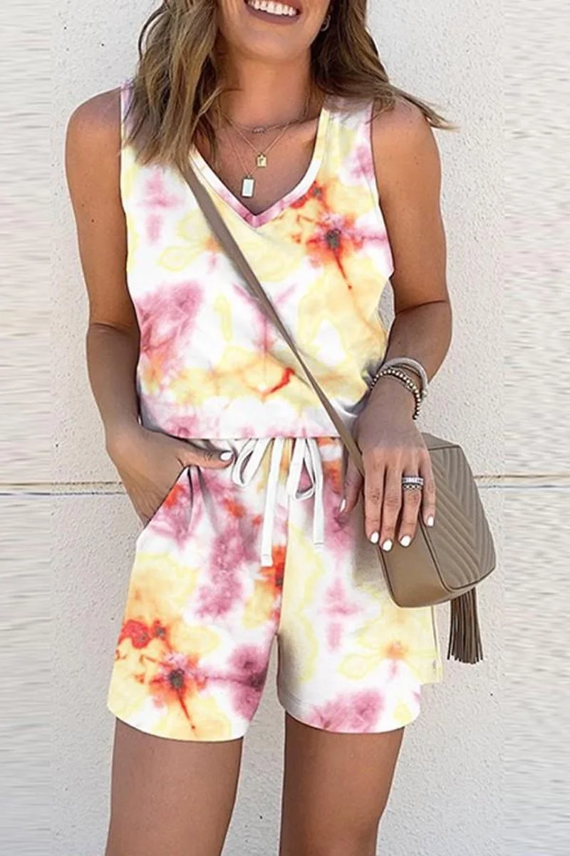 Tie-Dyed Strap Tanks With Shorts Suit Sets