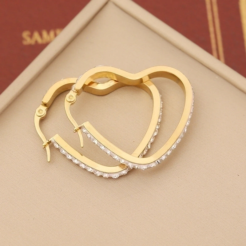 1 Pair Retro Commute Star Water Droplets Heart Shape Inlay Stainless Steel Rhinestones 18K Gold Plated Earrings