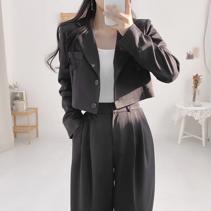 Toloer Toloer Chic Spring French Lapel Two Button Small Suit Jacket High Waist Straight Tube Casual Trousers Trousers Women-Outfit Ideas