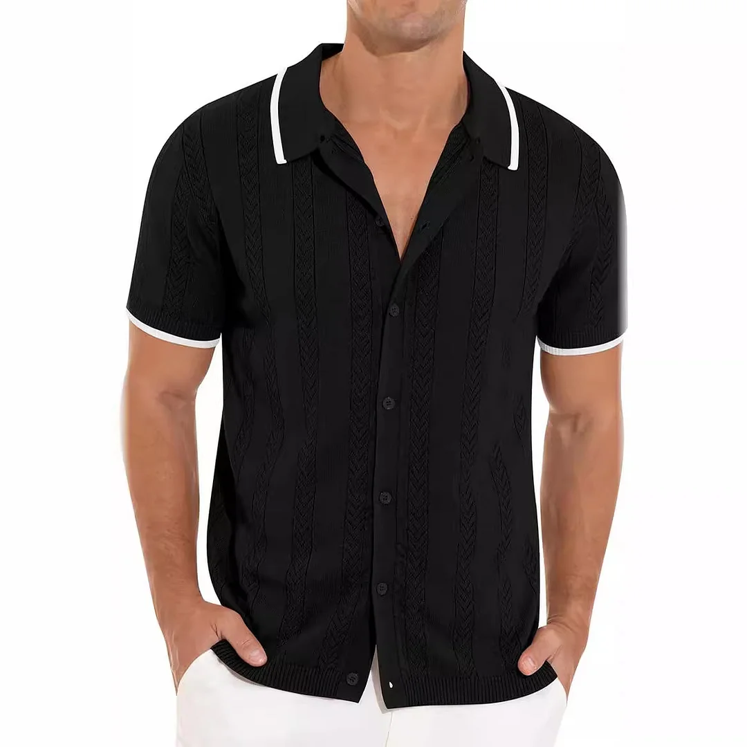 Wongn Wongn Cool Men's Short-Sleeved Shirt Fashion Men's Casual Jacket Splicing Color Hollow-Out Breathable Cardigan Man