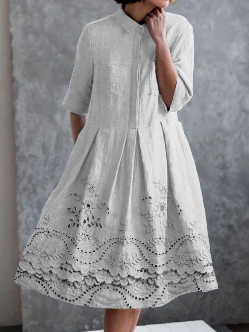 Vintage Lace Floral Print Casual Elegant Pocket Half Sleeve Dress