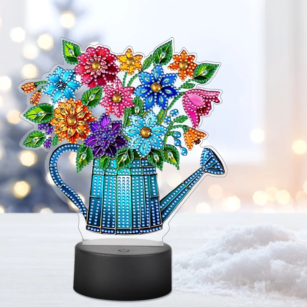 Acrylic Double Sided Butterfly Vase Diamond Painting LED Night Light for Desktop