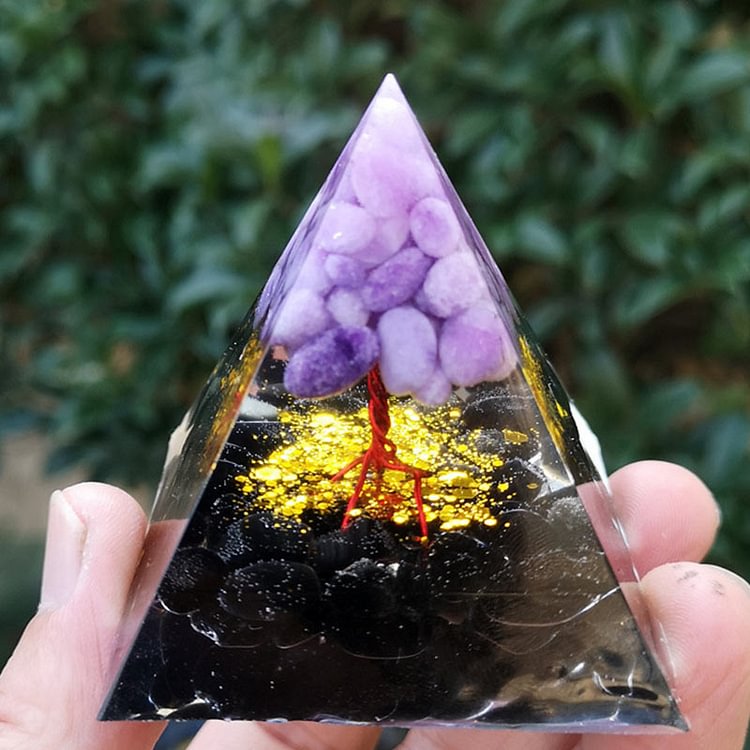Purple Jade Obsidian Tree Of Life Orgone Pyramid