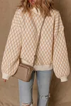 Women's Elegant Warm Rhombus Textured Knit Mock Neck Sweater