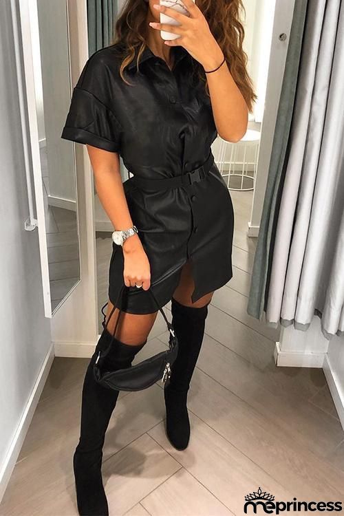 Button Short Sleeve PU Shirt