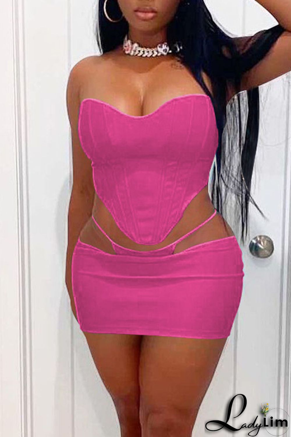 Khaki Sexy Solid Split Joint Asymmetrical Strapless Sleeveless Two Pieces