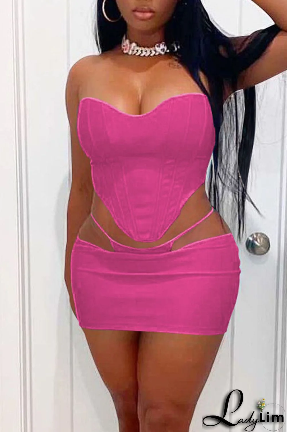 Khaki Sexy Solid Split Joint Asymmetrical Strapless Sleeveless Two Pieces