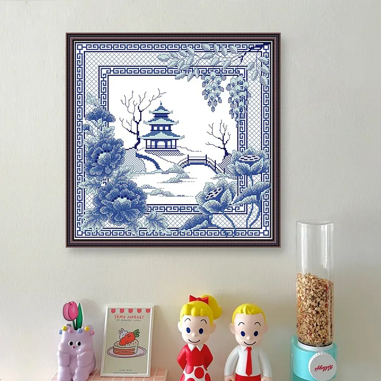 Joy Sunday Orchid Porcelain Scenery 14CT Stamped Cross Stitch 40*40CM