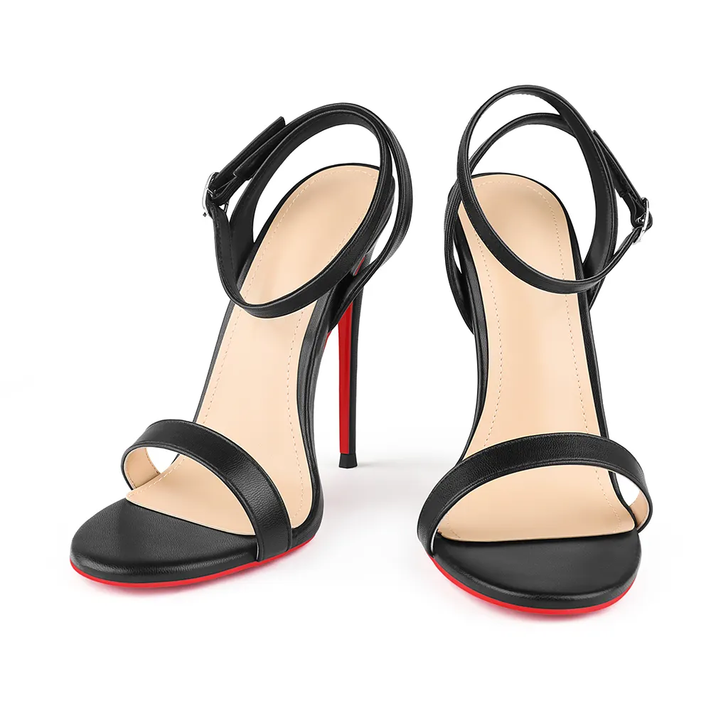 100mm/120mm Women's Sandals Round Open Toe Red Bottom Ankle Straps Matte Pumps