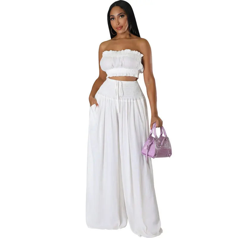 Megaarcadee Elegant Tracksuit Woman Clothes Two Piece Set Women Sexy Club Sleeveless Top and High-waisted Wide-leg Pants Set Casual Summer