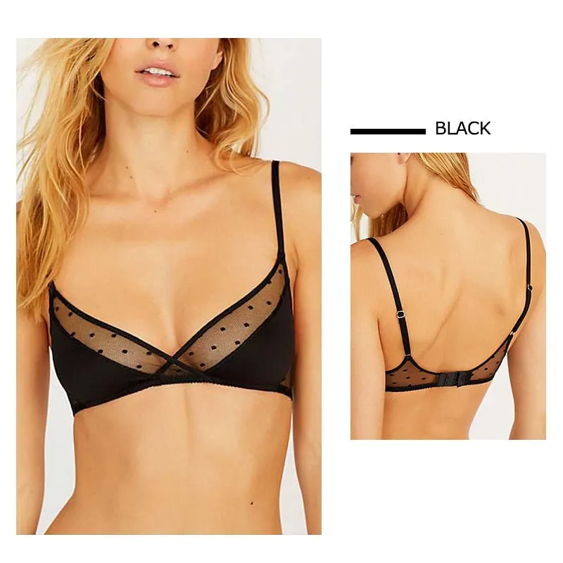 Sexy Lace Bralette Women Mesh Dot Bra Translucent Thin Bralet Triangle Cup Black Brassiere Lingerie Unlined Underwear Bras Top