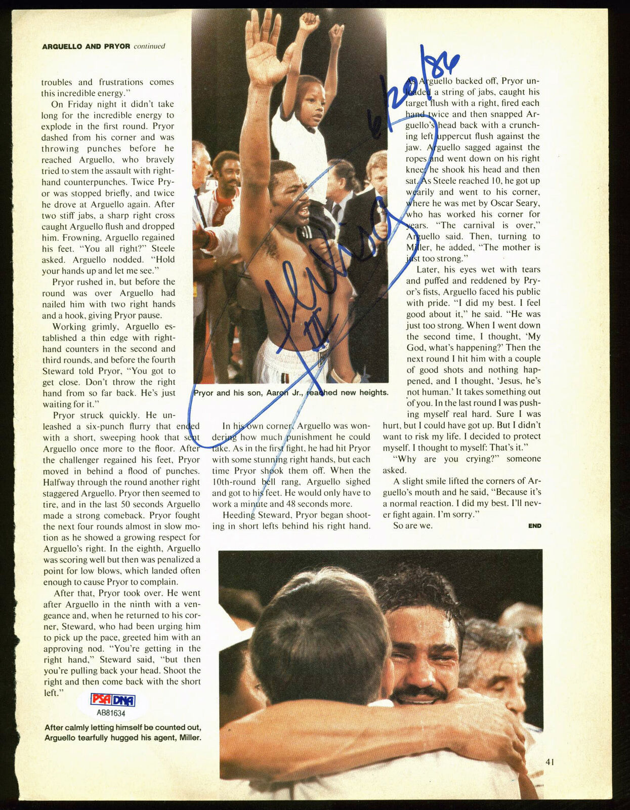 Alexis Arguello Authentic Signed Boxing Magazine Page Photo Poster painting PSA/DNA #AB81634