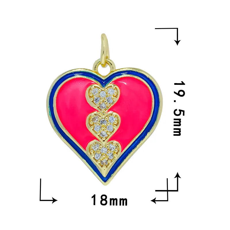 1 Piece 17.5*18mm 17*18.8mm Copper Zircon Heart Shape Pendant
