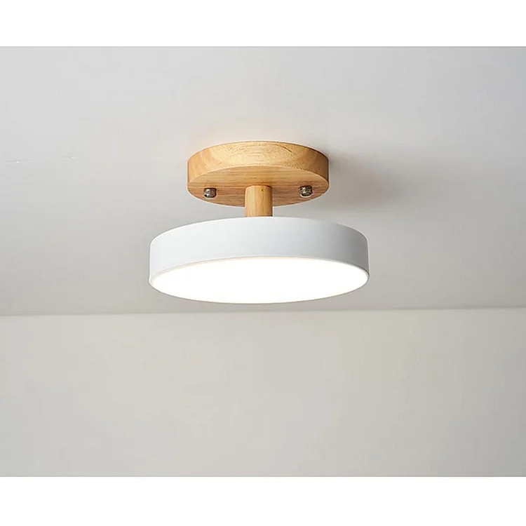 Round Minimalist Drum Flush Mount Light Metal Bamboo LED Ceiling Light - Appledas