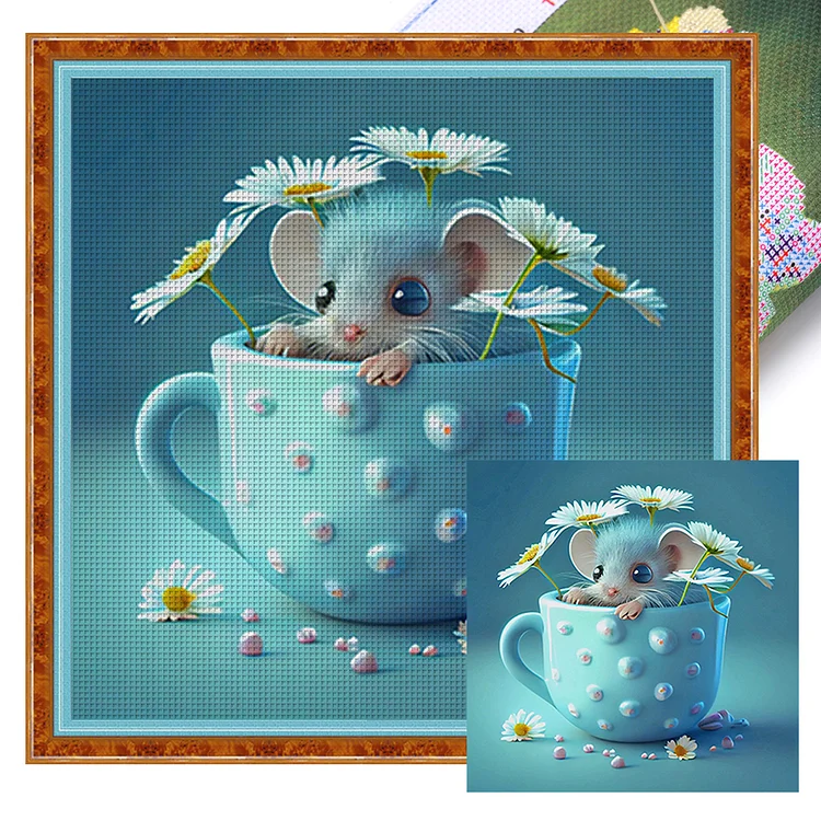 『YiShu』Mouse in Tea Cup  -11CT Stamped Cross Stitch(40*40cm)