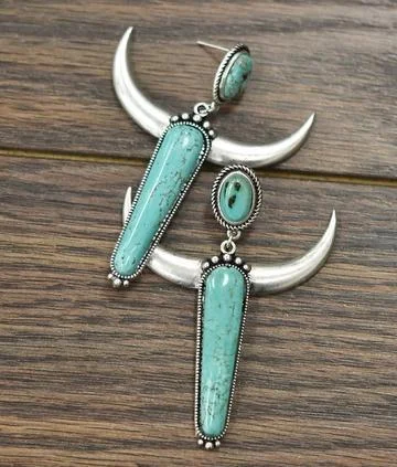Vintage Silver Plated Turquoise Horn Earrings